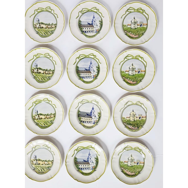 French Country Vintage Longchamp French Country "Wine Chateau" Appetizers Plates - Set of 24 For Sale - Image 3 of 18