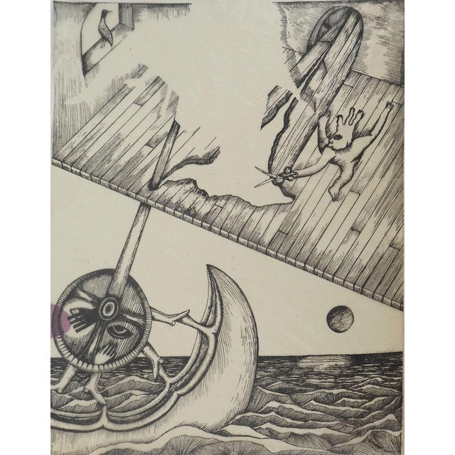 Jean-claude silbermann (1935) the surrealist boat, 1964 original ink drawing on thick paper 12 x 8.5 cm information:...