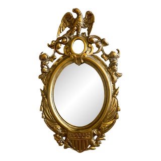 Vintage Federal Style Colonial Revival Brass Eagle Wall Mirror For Sale