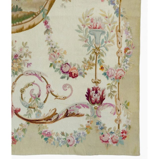 French Antique 19th Century Ivory Floral French Aubusson Tapestry For Sale - Image 3 of 5
