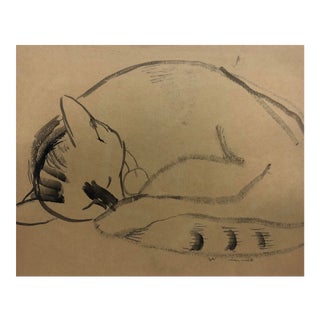 1950s Helen Malta Doublesided Drawing - Cat & Portrait For Sale