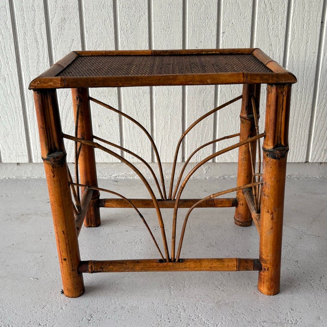 1960s Vintage Chinoiserie Bamboo Side Table For Sale - Image 5 of 11