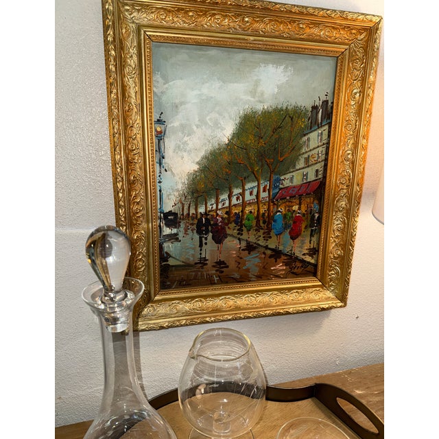 Dove Gray Vintage Impressionist Painting of Romantic Italian City Street Scene Oil on Canvas Painting For Sale - Image 8 of 8
