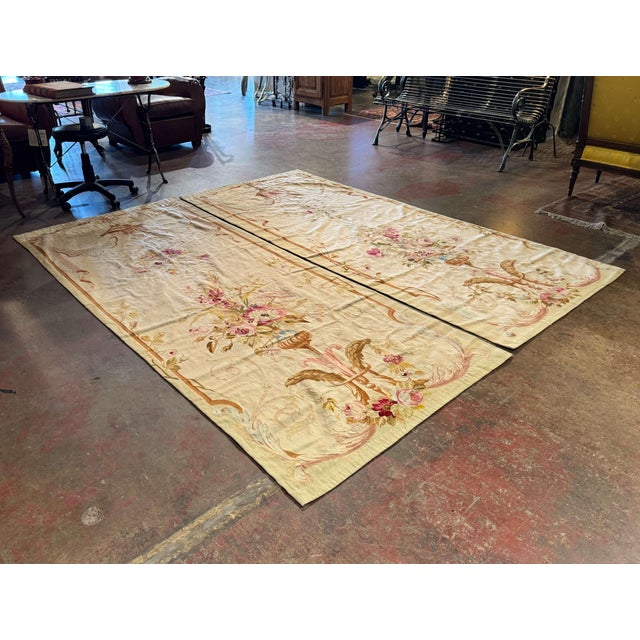 Pair of Mid 19th Century French Handwoven Floral Aubusson Wall Hanging Portieres For Sale - Image 9 of 12