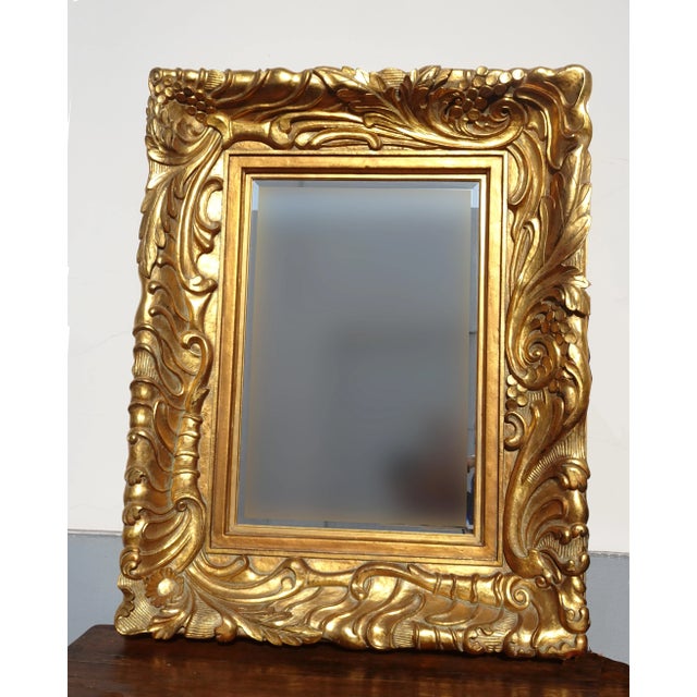 1990s Large 57"Hx45" Vintage Frenchly Carved Gold Wall Mantle Beveled Mirror For Sale - Image 5 of 12