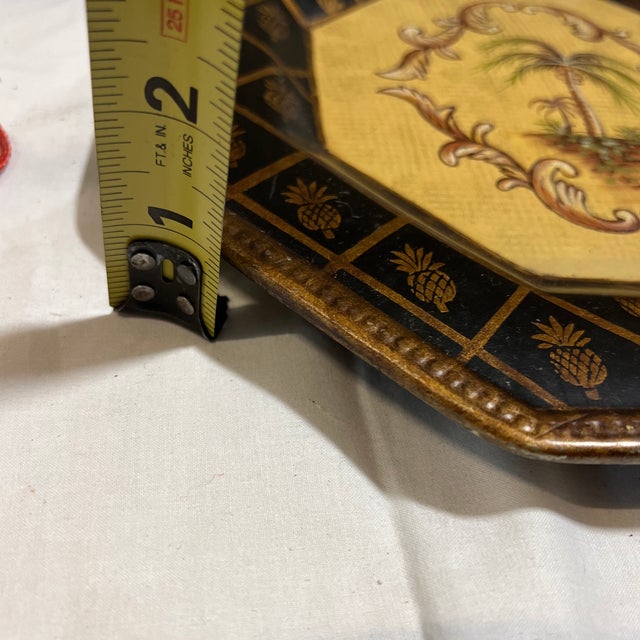 Metal Vintage Decorative Plate With Palm Tree Accents For Sale - Image 7 of 9