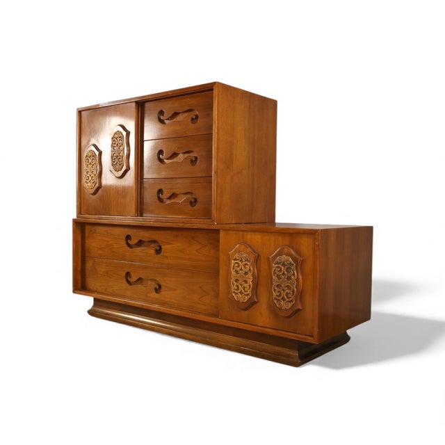This Young Manufacturing two-piece cabinet set blends Mid Century Modern lines with bold Spanish Revival and early...