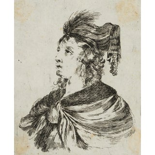 J. Meyer, Looking up Lady With Feather Plaster, 17th-Century, Etching For Sale
