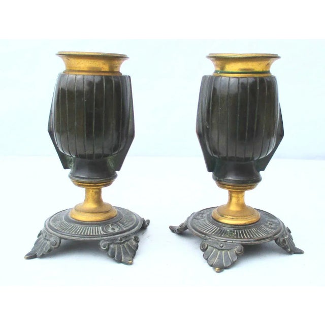 Traditional Egyptian Revival Bronze Candlesticks - a Pair For Sale - Image 3 of 9