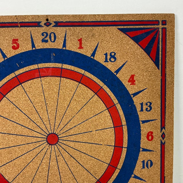 Wood 1940s Americana Boho Chic Square Wall Mounted Cork Dart Board For Sale - Image 7 of 8