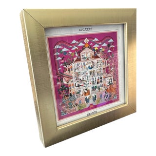 1990s Vintage Framed Authentic Original Hermès Art Advertisement Lithograph Featuring Hermès Design For Sale