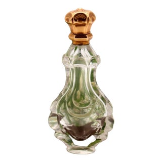 Perfume Bottle in Glass and 15K Gold For Sale