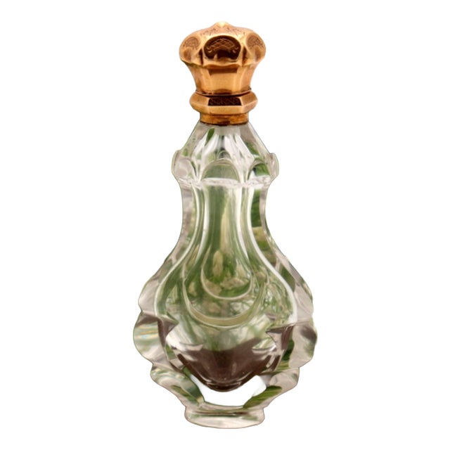 Perfume Bottle in Glass and 15K Gold For Sale
