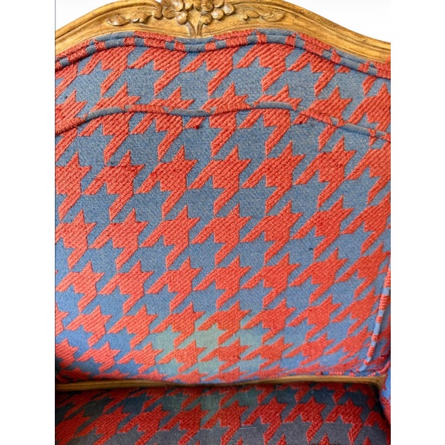 French Country Vintage French Country Bergère Chairs in Red and Blue Houndstooth, a Pair For Sale - Image 3 of 11