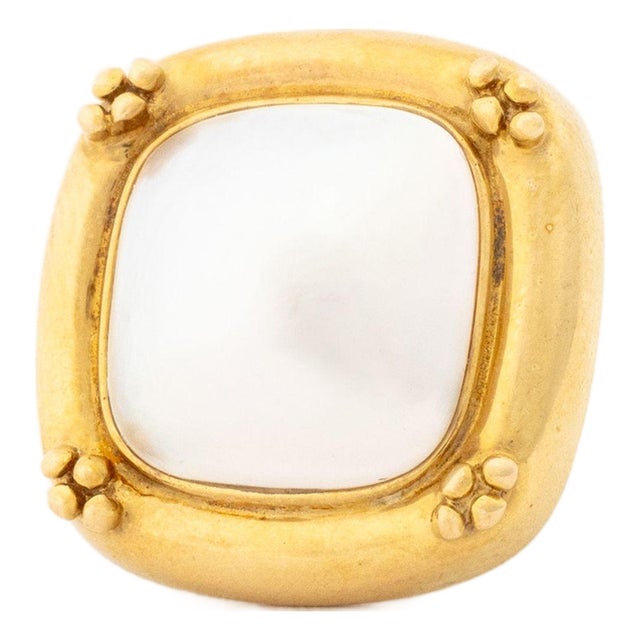 Modernist Mabe Pearl and 14k Yellow Gold Pendant Enhancer For Sale