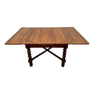 Antique Expanding Pub Kitchen Table Barley Twist Oversized Legs Tiger Oak Large For Sale
