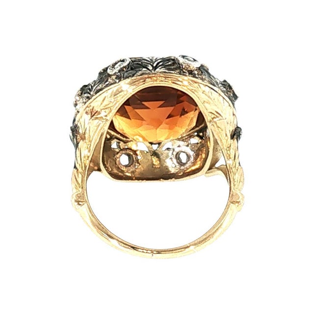 Baroque Early 20th-Century Silver Over 16 Karat Gold Citrine and Diamond Ring For Sale - Image 3 of 5