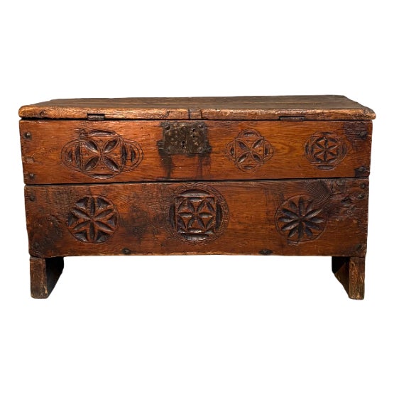 Carved Chest with Rosettes, 1600s For Sale