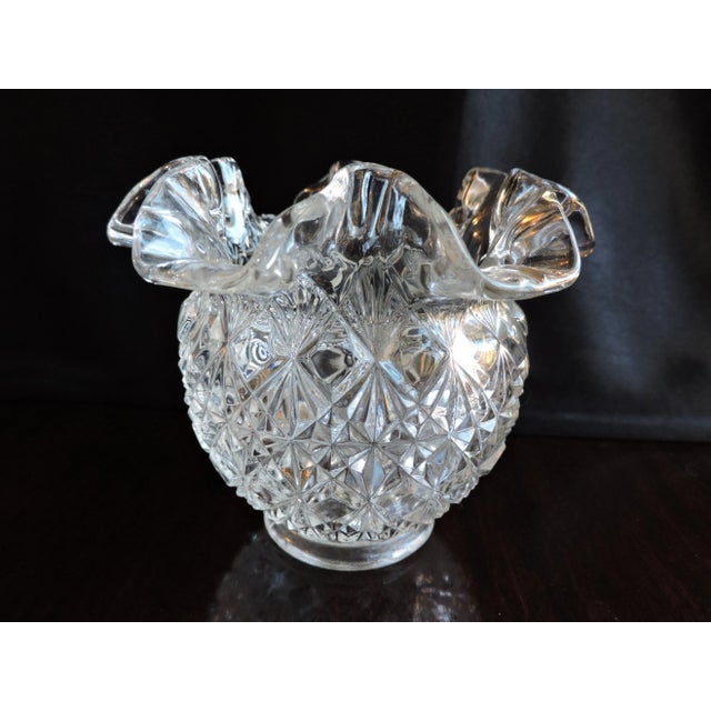 Mid-Century Modern Vintage 1950's Fenton Art Glass Co. Cut Block Crimped Small Vase For Sale - Image 3 of 10