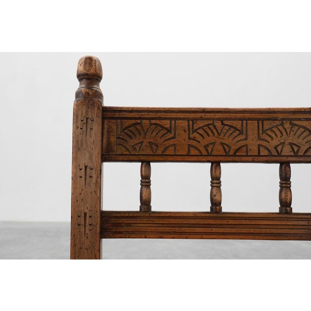Spanish Hand-Carved Oak Side Chair with Velour Seat, 19th Century For Sale - Image 4 of 14
