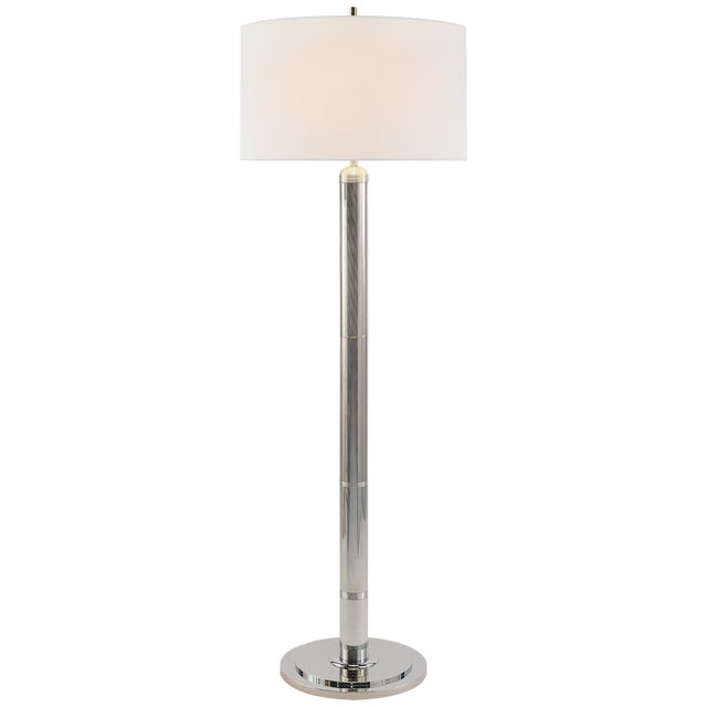 Thomas O'Brien by Visual Comfort Signature Longacre Floor Lamp in Polished Nickel with Linen Shade For Sale