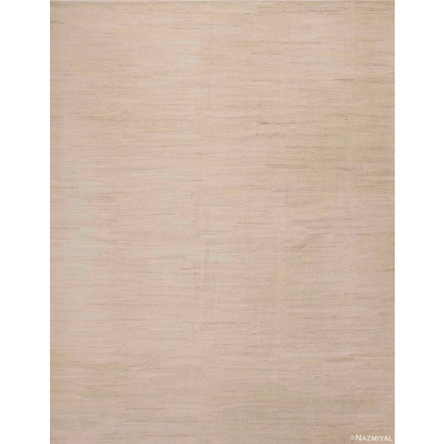 Nazmiyal Collection Large Solid Cream Minimalist Modern Flatweave Kilim Rug For Sale