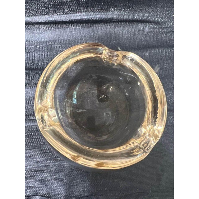 Glass Vintage 1960s Signed by Daum Nancy France Amber Color Crystal Ashtray For Sale - Image 7 of 11