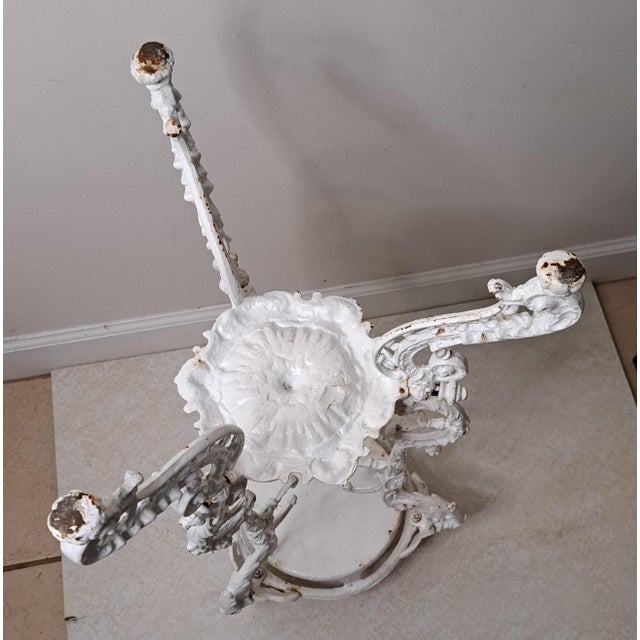 Vintage Ornate White Cast Iron Cherub Plant Stand, Victorian Revival Garden Pedestal For Sale - Image 11 of 14