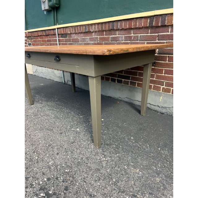 1950s Vintage Green French Farmhouse Table With Drawer For Sale - Image 5 of 12