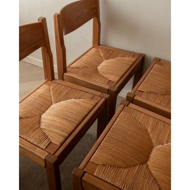 Mid-Century Elm and Rush Dining Chairs by Maison Regain, 1970s, Set of 4 For Sale - Image 14 of 17