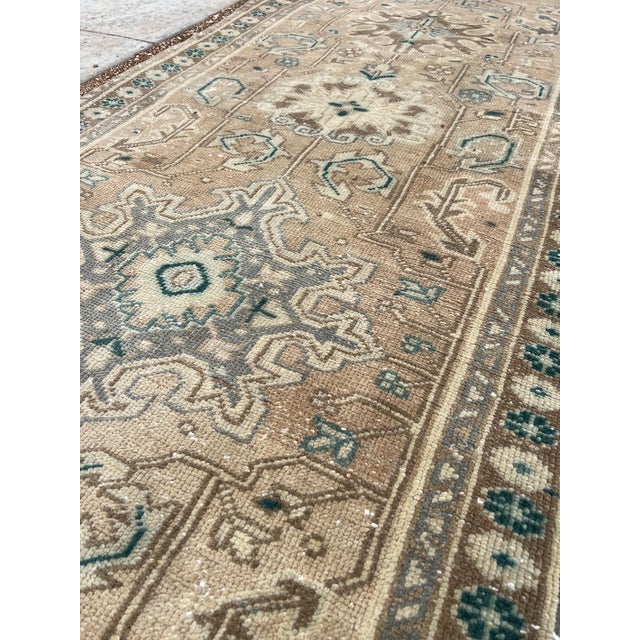 1950s 1950s Vintage Persian Runner, Soft Neutral Field With Geometric Medallions For Sale - Image 5 of 6