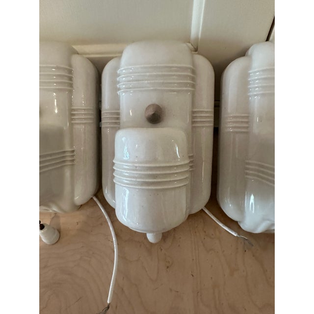 Art Deco Vintage White Paulding Deco Wall Sconces - Set of 3 For Sale - Image 3 of 5