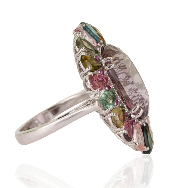 Metal Victorian Inspired 128.4 Ct Ruby & Amethyst Cocktail Ring With Multicolor Tourmaline, Size 7 For Sale - Image 7 of 15