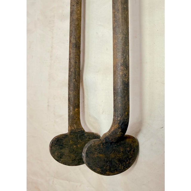 Brass Antique 18th Century Wrought Iron Turned Brass English Fireplace Tongs Tool 9 For Sale - Image 8 of 9