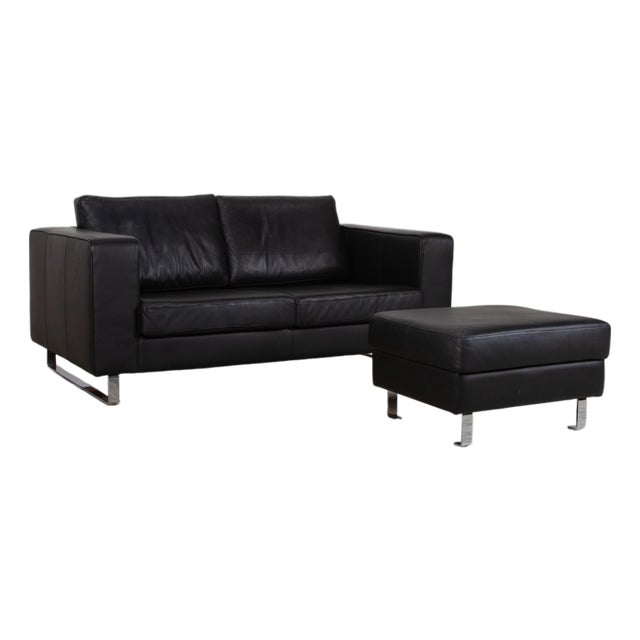 Indivi Set Leather Two-Seater Sofa and Stool in Black by BoConcept, Set of 2 For Sale