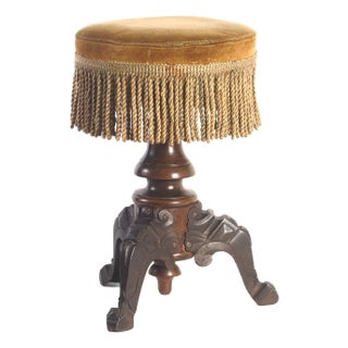 Antique Art Deco Piano Stool With Cast Iron Feet For Sale