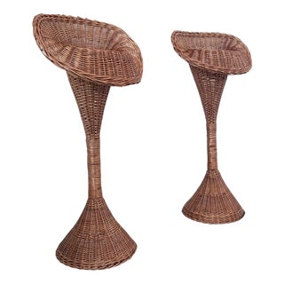 Wicker Plant Stands, 1960s, Set of 2 For Sale
