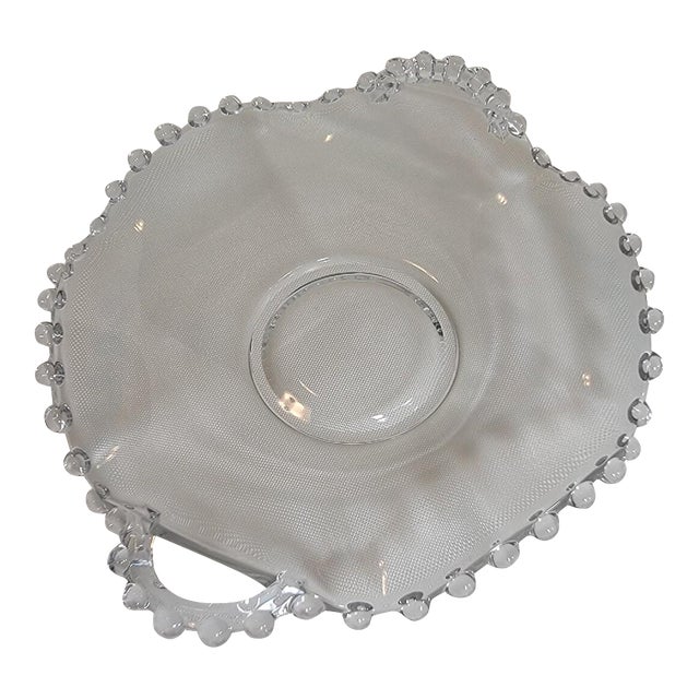Mid 20th Century 8" Crimped Plate With Handle, Imperial Glass-Ohio, Candlewick Clear For Sale
