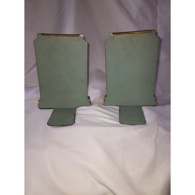 Lovely Italian bookends with gilded borders and fancy lady painting. Perfect for your bookshelf!