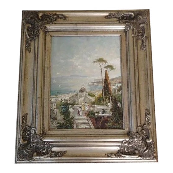 Outdoor View Framed Oil on Board Painting For Sale