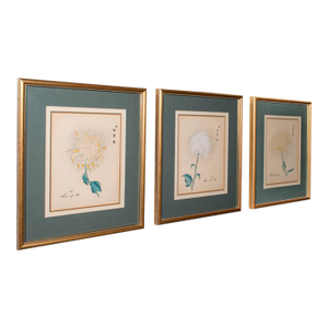 3 Vintage Botanical Pictures, Japanese, Woodblock Print, After Hasegawa, Art