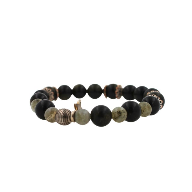 Black Agate Grey Earth Gemstones Round Bead Stretchy Unique Statement Circle Beads Chakra Bracelet Size of Bracelet - Fits...