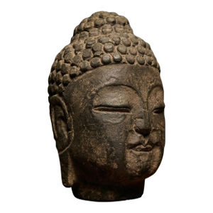 Authentic Hand-Carved Black Stone Antique Buddha Head From Japan Circa 1900