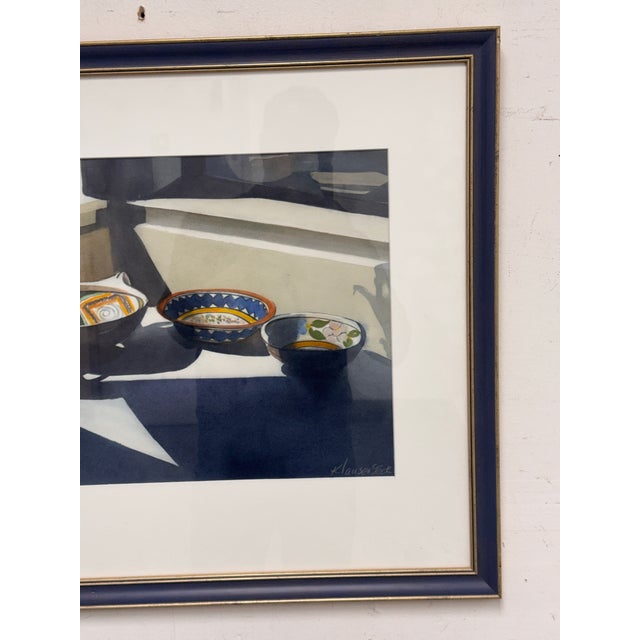 Beige Judith Klausenstock Three Mexican Bowls Framed Watercolor, Circa 2002 For Sale - Image 8 of 11