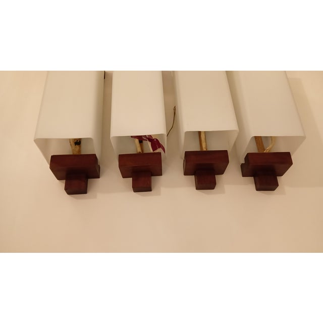 Mid-Century Modern Wall Lights in Opaline Glass and Teak, 1960s, Set of 4 For Sale - Image 3 of 13