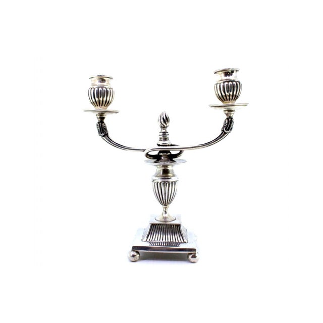 Silver Low Candelabra in Fluted Silver with Spherical Feet and Raised Knob For Sale - Image 8 of 9