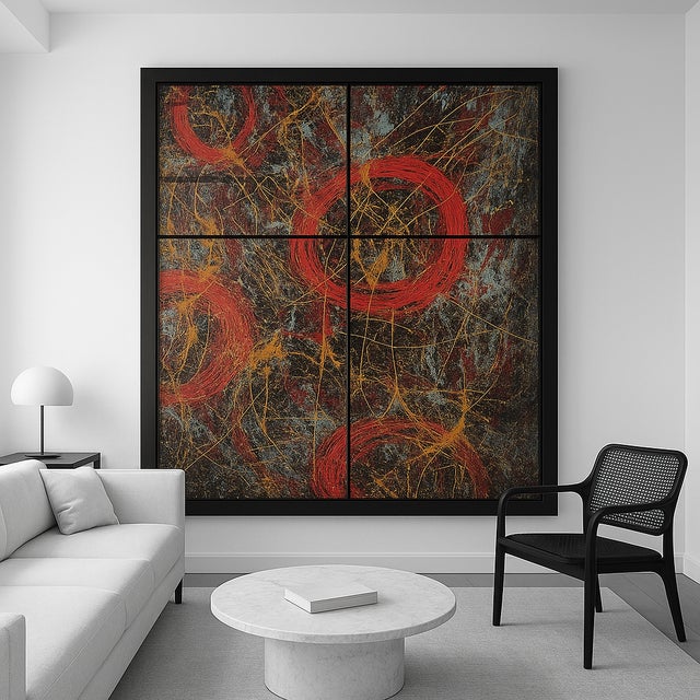 Abstract Monumental Abstract Expressionist Panel Artwork, 6' X 5' One of a Kind - Jackson Pollock Style For Sale - Image 3 of 10