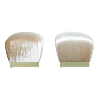Karl Springer Style Velvet Ottomans- A Pair For Sale