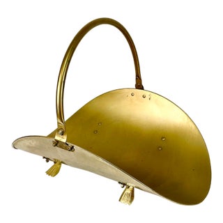 Mid-Century Federal Arts & Crafts Old Gold Matte Finish Firewood Holder With Paw Feet. For Sale
