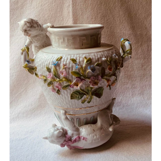 Antique European Porcelain Playful Cat Basketweave Vases - A Pair For Sale - Image 10 of 10